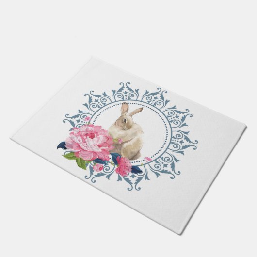 Ontwerp van het Floral Easter Rabbit Deurmat (Schuin)