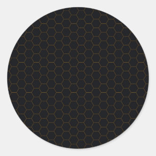 Ontwerp van het zwarte en goudwitte hexagon-patroo ronde sticker