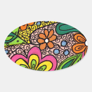 Ontwerp van Hippie Flowers Ovale Sticker