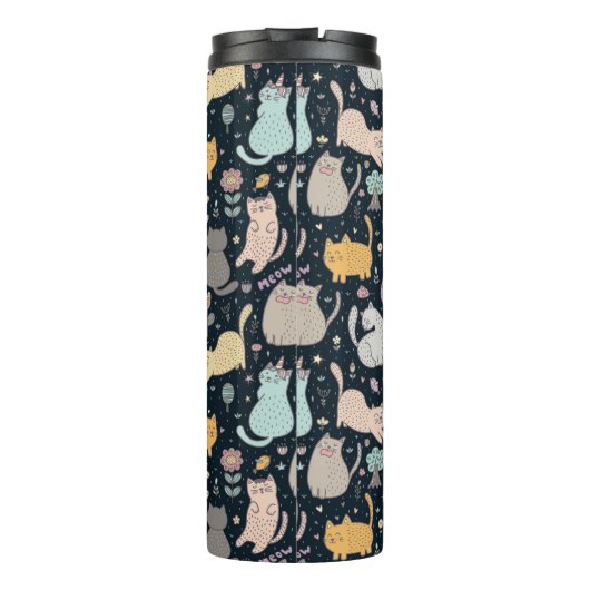 Ontwerp van katten en bloemen Thermische trommel Thermosbeker (Achterkant)