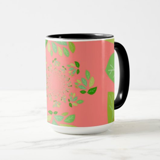 Ontwerp van koraal en groen leder mok (Voorkant rechts)
