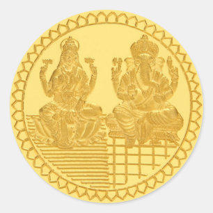 ONTWERP VAN LAKSHMI- EN GANESH GOLD-MUNTEN RONDE STICKER