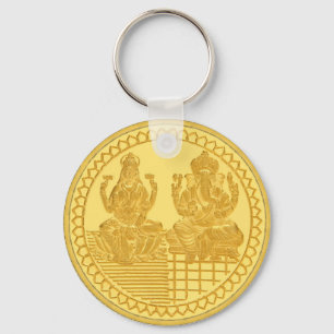 ONTWERP VAN LAKSHMI- EN GANESH GOLD-MUNTEN SLEUTELHANGER