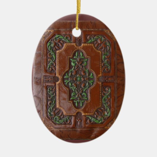 Ontwerp van lederen doos ~ versiering keramisch ornament (Voorkant)