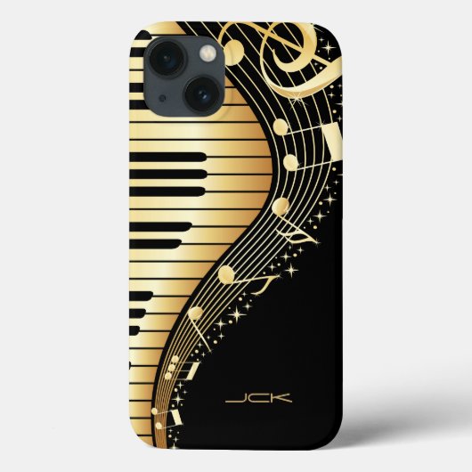 Ontwerp van Monogram Elegant Black en Gold Muziekn Case-Mate iPhone Case (Achterkant)