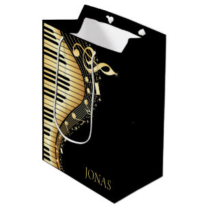 Ontwerp van Monogram Elegant Black en Gold Muziekn Medium Cadeauzakje