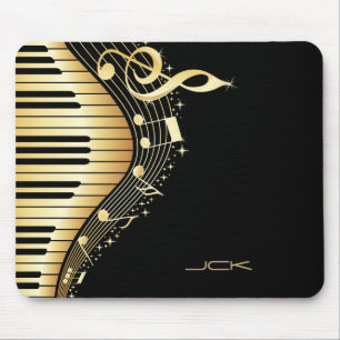 Ontwerp van Monogram Elegant Black en Gold Muziekn Muismat