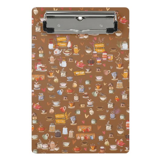 Ontwerp van prachtige glazen, theapots, bekers en mini klembord (Voorkant)