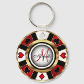 Ontwerp van Red and Gold Poker-chipset - Monogram Sleutelhanger (Voorkant)