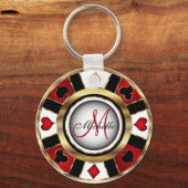 Ontwerp van Red and Gold Poker-chipset - Monogram Sleutelhanger (Achterkant)