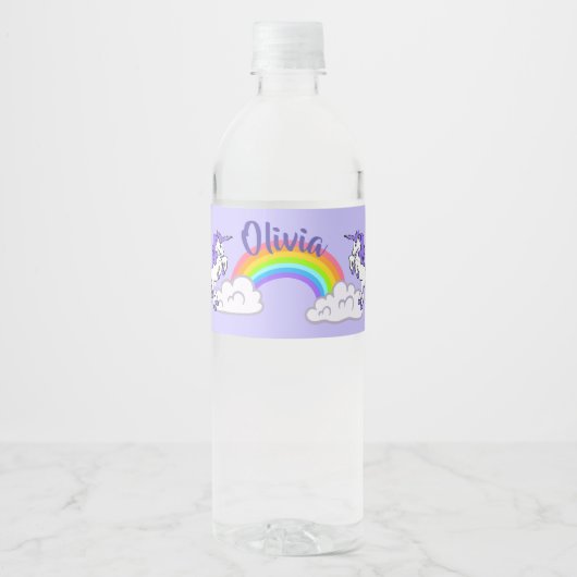 Ontwerp van regenboog en Unicorns Waterfles Etiket (Voorkant)