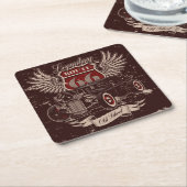 Ontwerp van Retro-autobus Vierkante Kartonnen Onderzetter (Schuin)