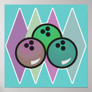 ontwerp van retro bowlingballen poster