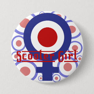 Ontwerp van scooter Girl op doelachtergrond Ronde Button 7,6 Cm