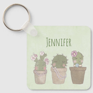 Ontwerp van Waterverf voor glimlachende cactus Sleutelhanger