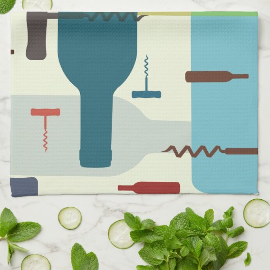 Ontwerp van wijnfles en -opener theedoek (Gevouwen)