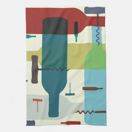 Ontwerp van wijnfles en -opener theedoek (Verticaal)