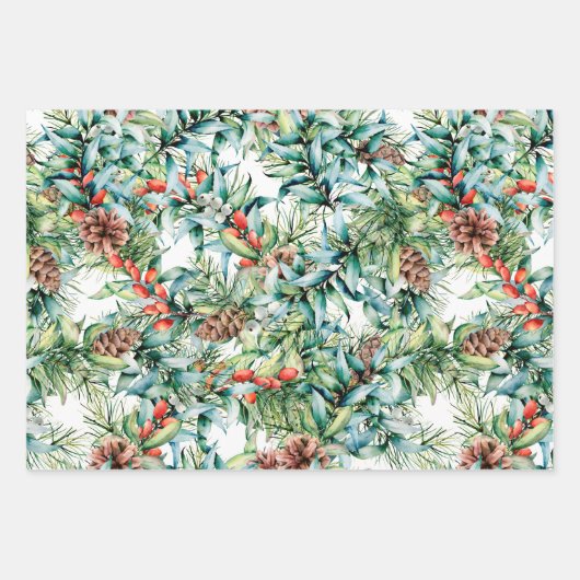  ontwerp van winterolijven en pijnbomen  inpakpapier vel (Voorkant)