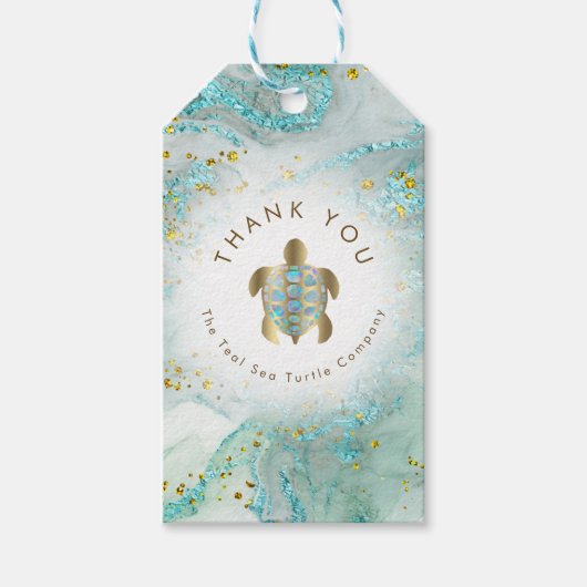 ontwerp van zeeschildpad in turkoois cadeaulabel (Voorkant)