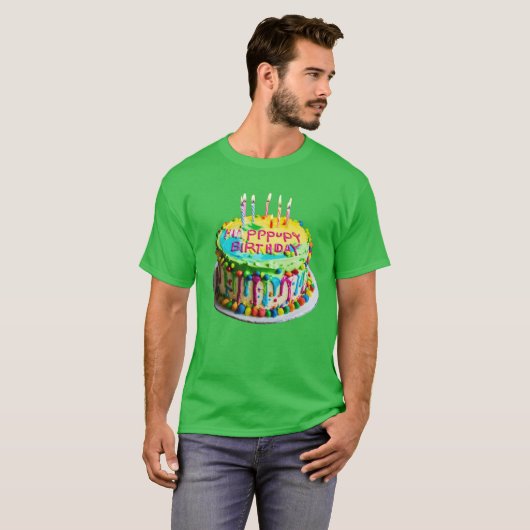 Ontwerp Verjaardagstaart kleuren ontwerp mannen T-shirt (Voorkant volledig)