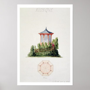 Ontwerp voor een paviljoen in vereenvoudigde ooste poster