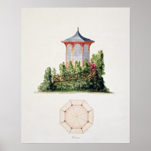 Ontwerp voor een paviljoen in vereenvoudigde ooste poster
