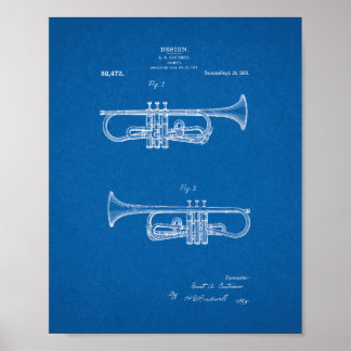 Ontwerp voor een Trumpet-patent - Blauwdruk Poster