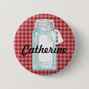 ontwerp voor kanning Jar Red Gingham Ronde Button 5,7 Cm