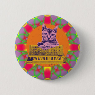Ontwerp voor kat synthesizer muziekproducenten ronde button 5,7 cm
