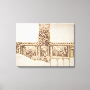 Ontwerp voor plafondmuren en trappen (pen, bruin) canvas afdruk