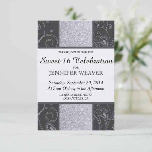 Ontwerp voor zwart en zilver Glitter en Swirls Kaart (Staand voorkant)