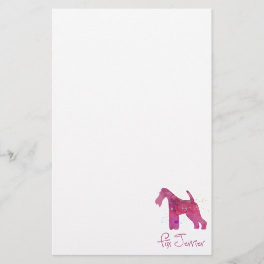 Ontwerp Waterverf Wire Fox Terrier Silhouette Briefpapier (Voorkant)