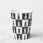 Ontwerpbekertje met schaakstukken papieren bekers (Achterkant)