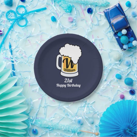 Ontwerpbier Mok met naam monogram Jouw tekst Papieren Bordje (Feest)