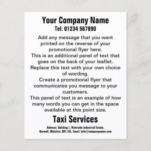 Ontwerpbrochure voor autohuur en Cartoon Taxi Serv Flyer (Achterkant)