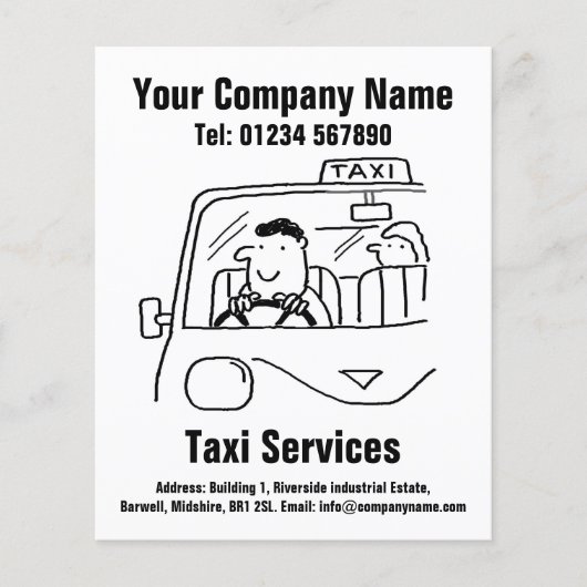 Ontwerpbrochure voor autohuur en Cartoon Taxi Serv Flyer (Voorkant)