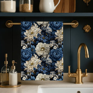 Ontwerper Blauw Ivoor Bloemig Chic Keukendoek Theedoek