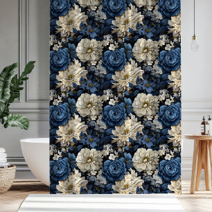 Ontwerper Blauwe Ivoren Bloemrijke Elegante Douche Douchegordijn