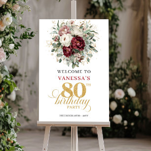 Ontwerper Bourgondië Bloemen 80e Verjaardag Welkom Poster