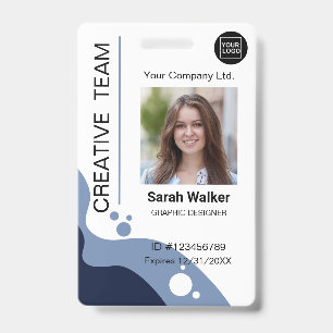 Ontwerper ID Werknemersfoto Logo Naam stoffig blau Badge