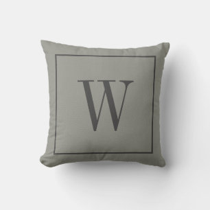Ontwerper Monogram Initiaal Nep Textuur Grijs Kussen