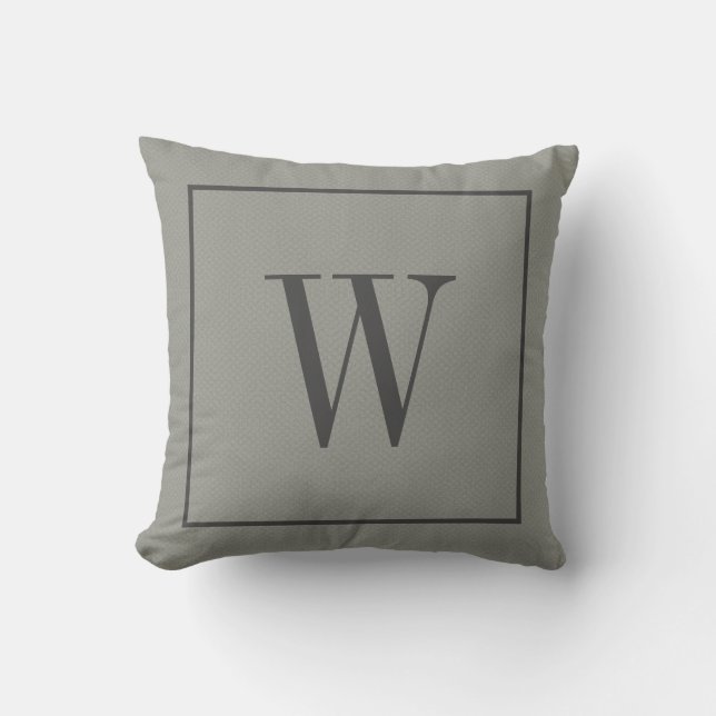 Ontwerper Monogram Initiaal Nep Textuur Grijs Kussen (Voorkant)