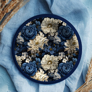 Ontwerper Navy Blauwe Ivoren Bloemrijke Chic Papie Papieren Bordje