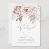 Ontwerper Stoffig Roos & Blush Elegance Bruiloft Kaart (Voorkant)