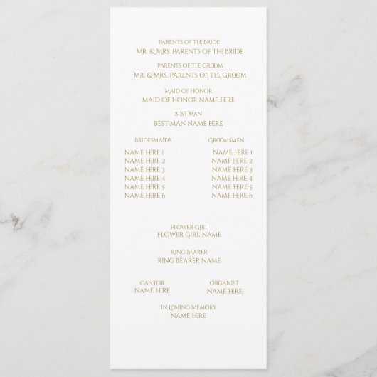 Ontwerper Tekst Trouwprogramma Gold Programma (Achterkant)