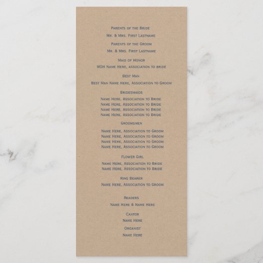 Ontwerper Tekst Trouwprogramma Kraft Look Programma (Achterkant)