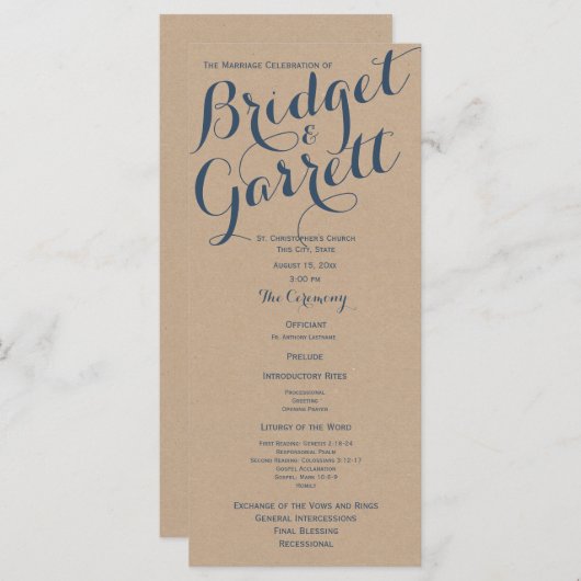 Ontwerper Tekst Trouwprogramma Kraft Look Programma (Voorkant / Achterkant)