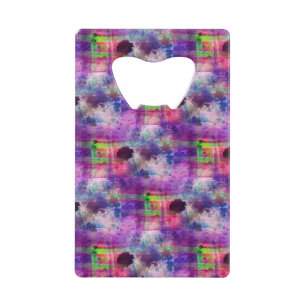 Ontwerpgroene, paarse waterverf kredietkaart flessenopener