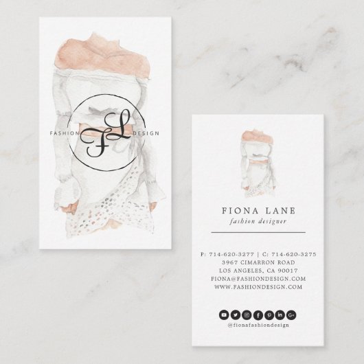 Ontwerpillustratie waterverf Mode Visitekaartje (Voorkant / Achterkant)