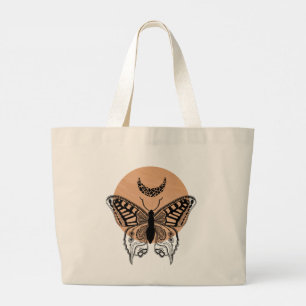 Ontwerpontwerp van het vlinder-, zon- en maanconce grote tote bag
